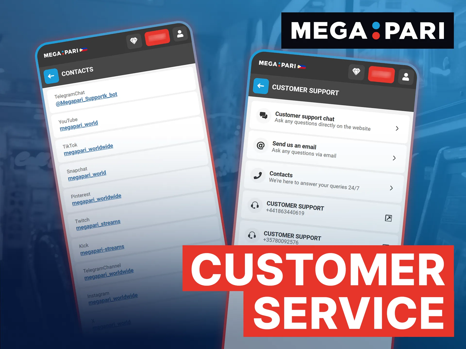 Megapari customer service operates 24/7 via online chat, email, and social media to assist Filipino users.