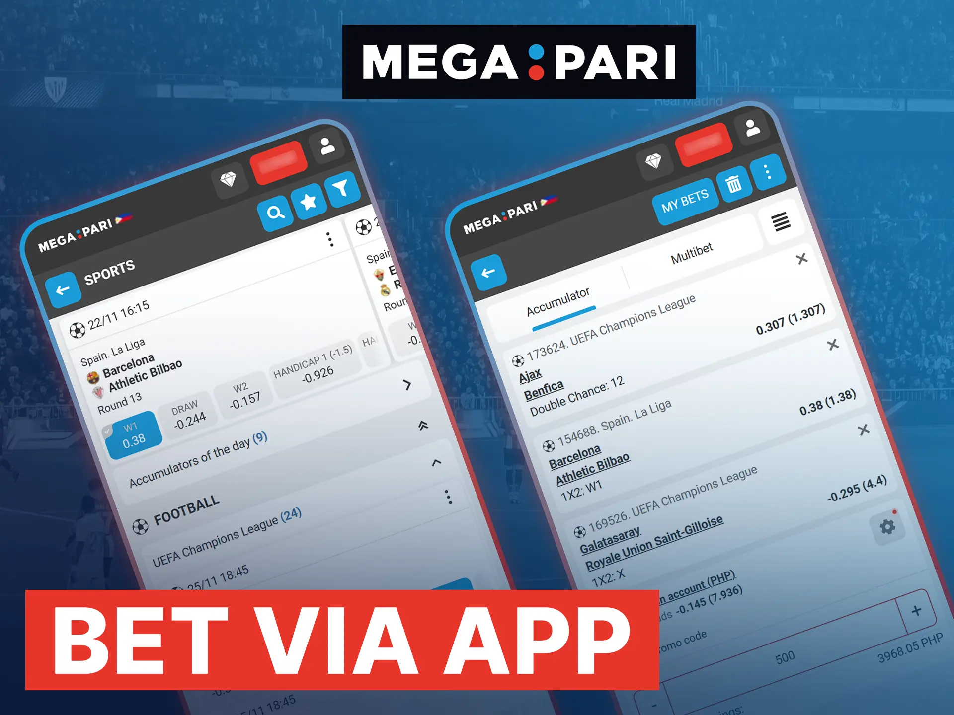 Place your sports bet easily by selecting the match outcome and confirming the stake in the Megapari app.