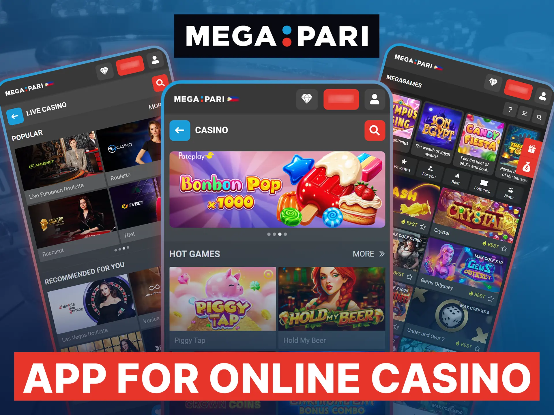 Access over five thousand Megapari casino games, including slots and live tables, working perfectly on the mobile app.