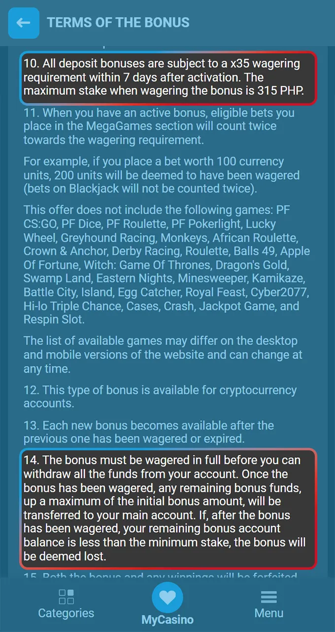 Complete the wagering requirement on Megapari casino games or sports bets before withdrawing winnings.