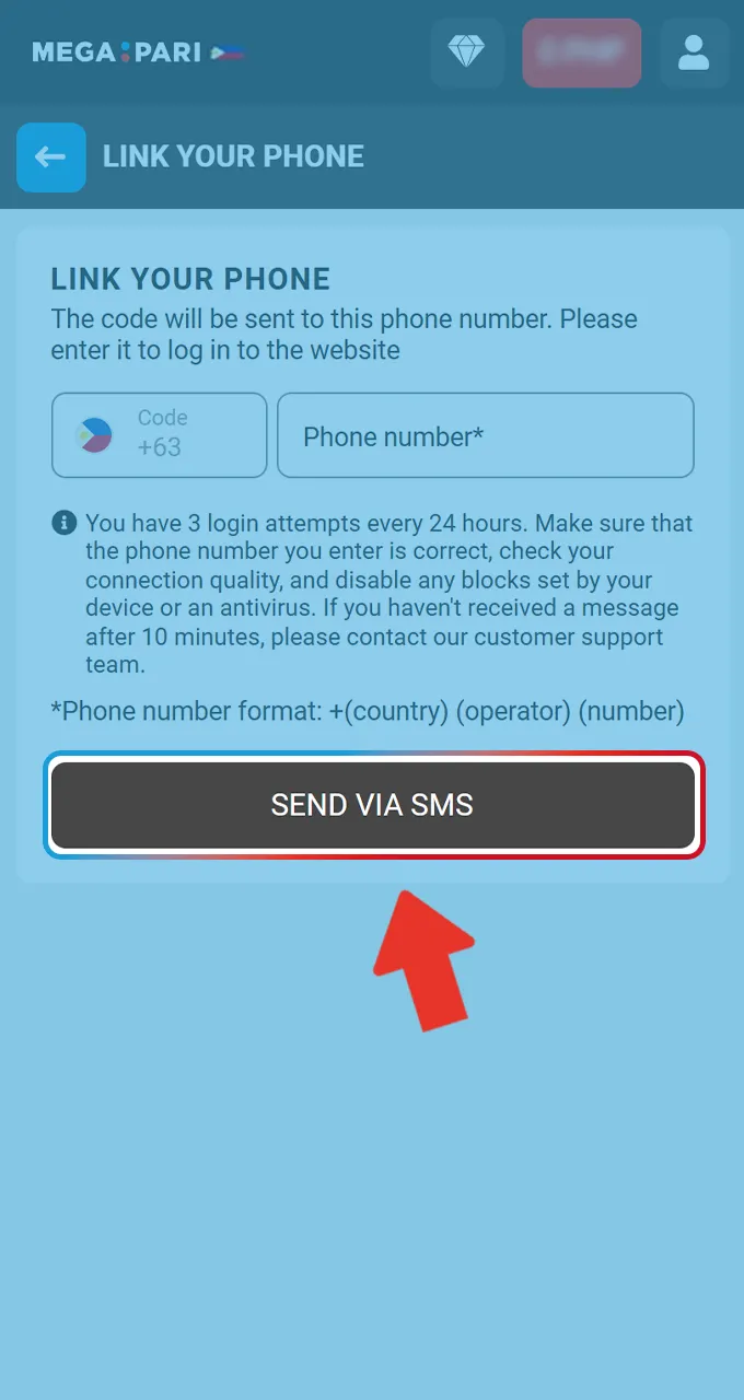 Complete all account details and activate your phone number to confirm your Megapari profile.