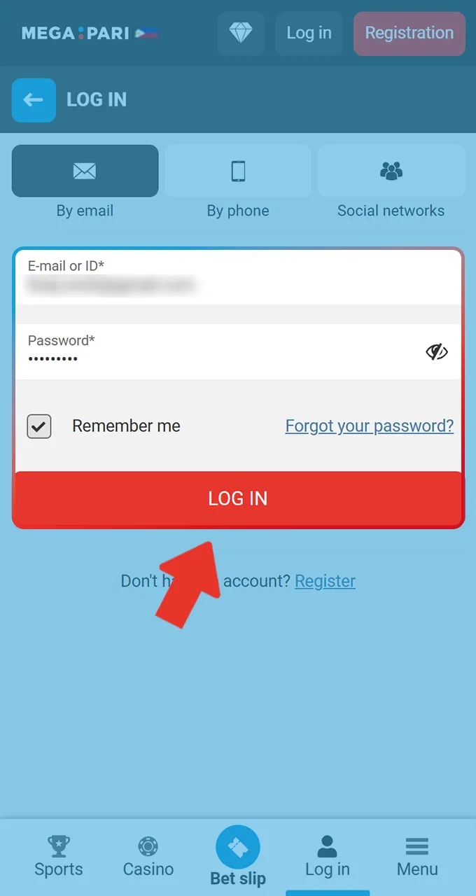 Log in to your official Megapari account to access the deposit section and claim welcome bonuses.