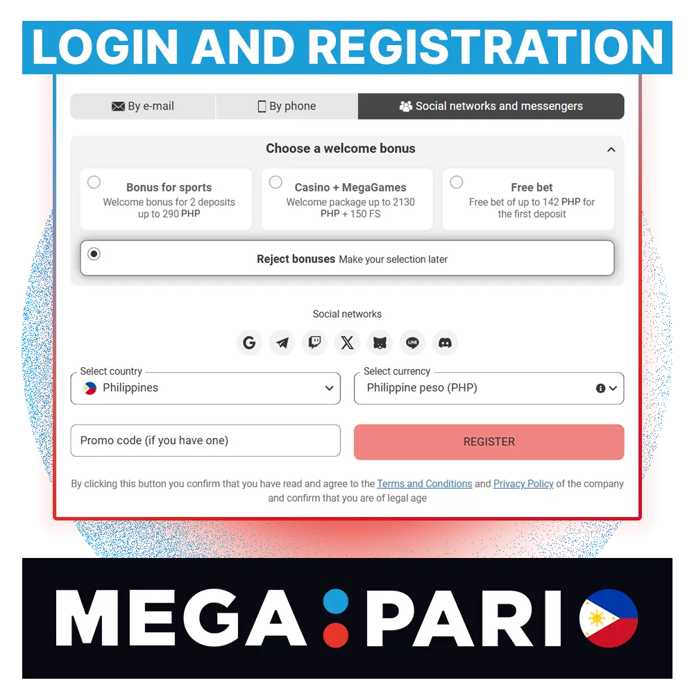 Go through the Megapari registration to quickly access all betting and casino features in the Philippines.