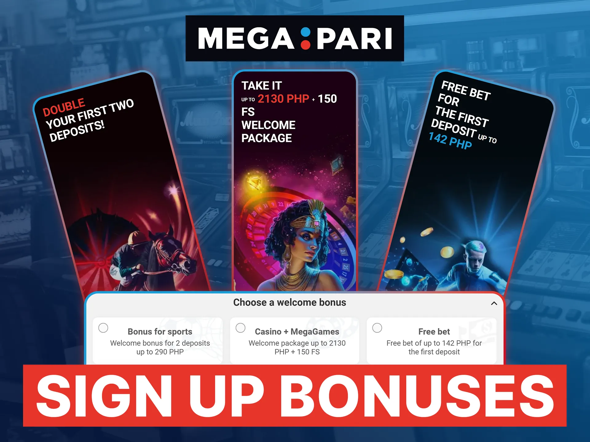 Choose your Megapari welcome bonus, selecting either the generous casino package or the sports bonus.