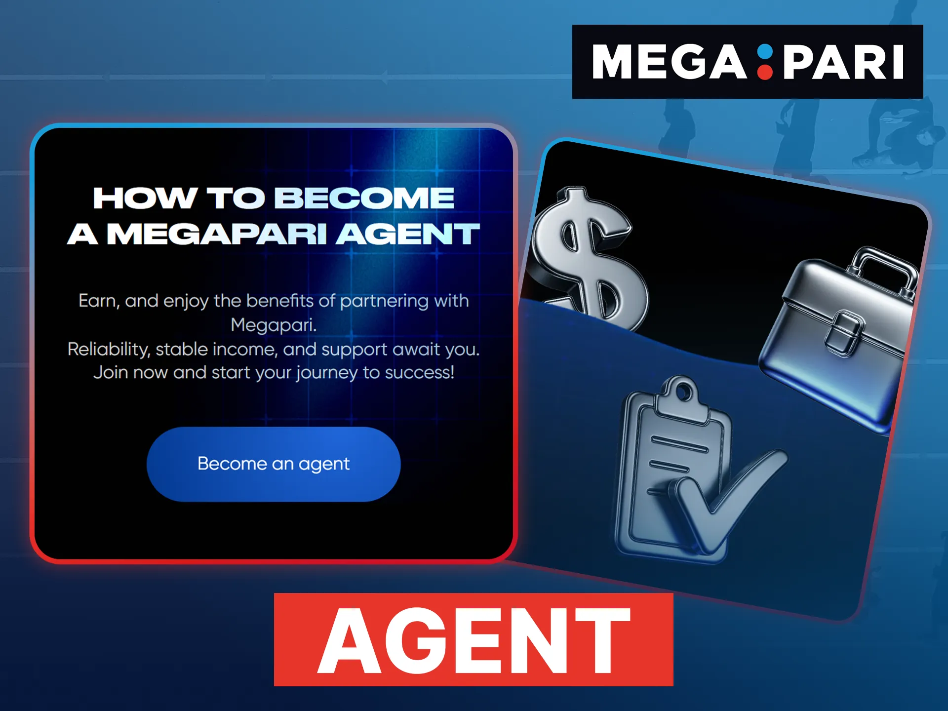 The Megapari Agent program allows users to earn commissions by helping players with transactions.