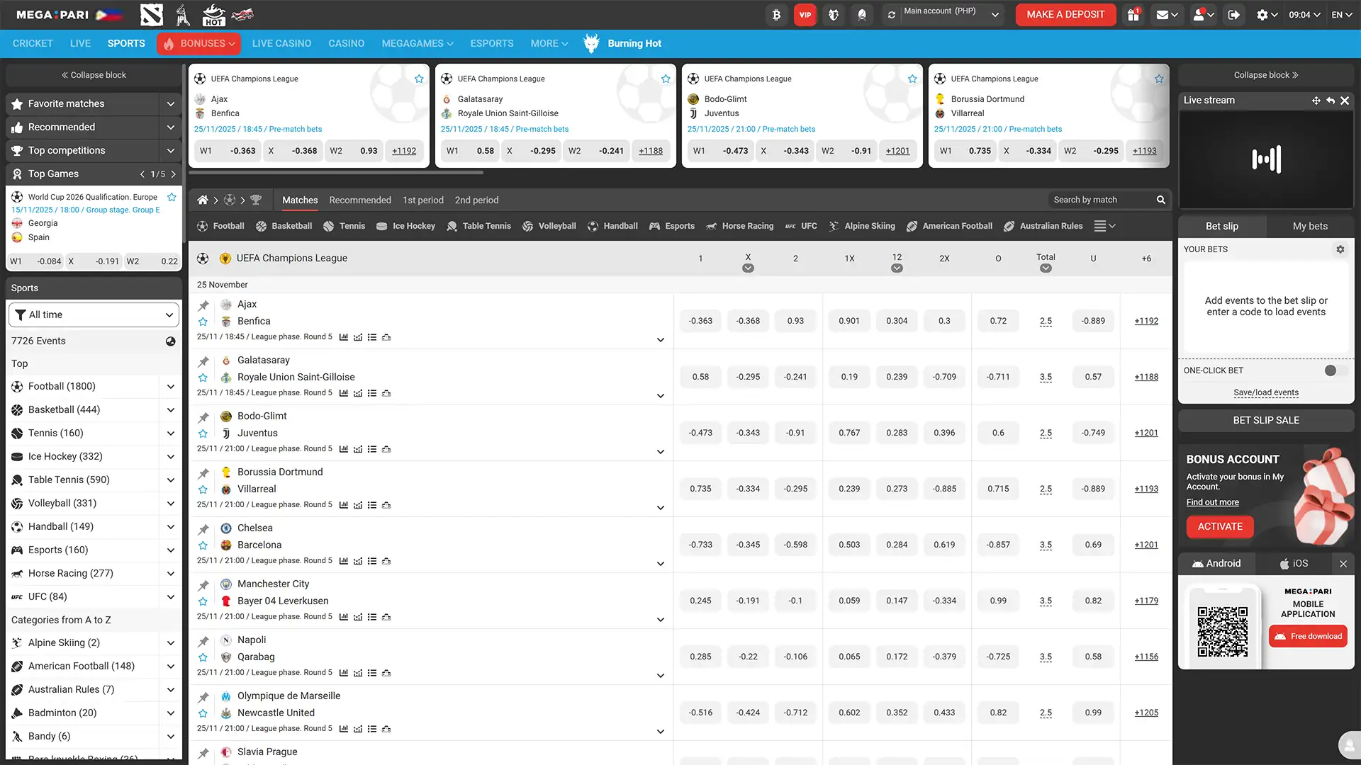 Place bets on local and international matches using the official Megapari sports betting platform.