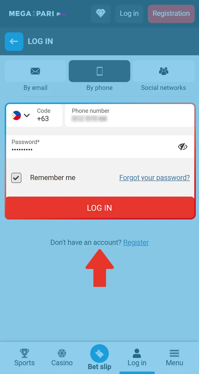Sign in to your Megapari account to check your balance before proceeding with withdrawal.