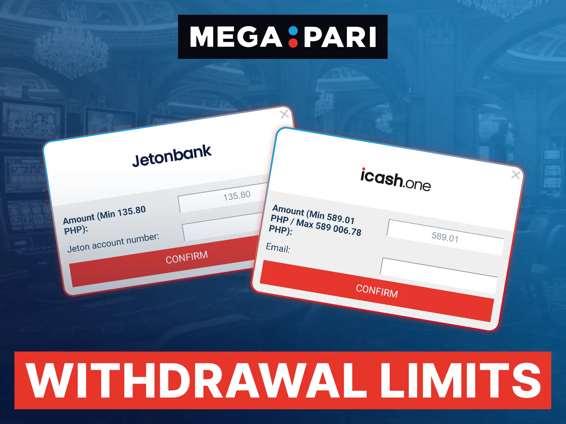 Megapari sets practical withdrawal limits starting from 58.70 PHP up to millions via Bitcoin.